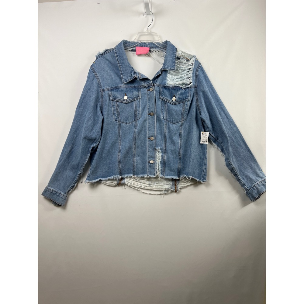 Azalea Wang Denim Jacket Womens 3X Light Blue Ultra Distressed Crop Grunge NEW